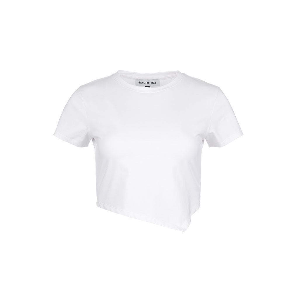 GENERAL IDEA WOMAN Unbalanced Silket Crop Tee [WHITE] / WBD1L01511