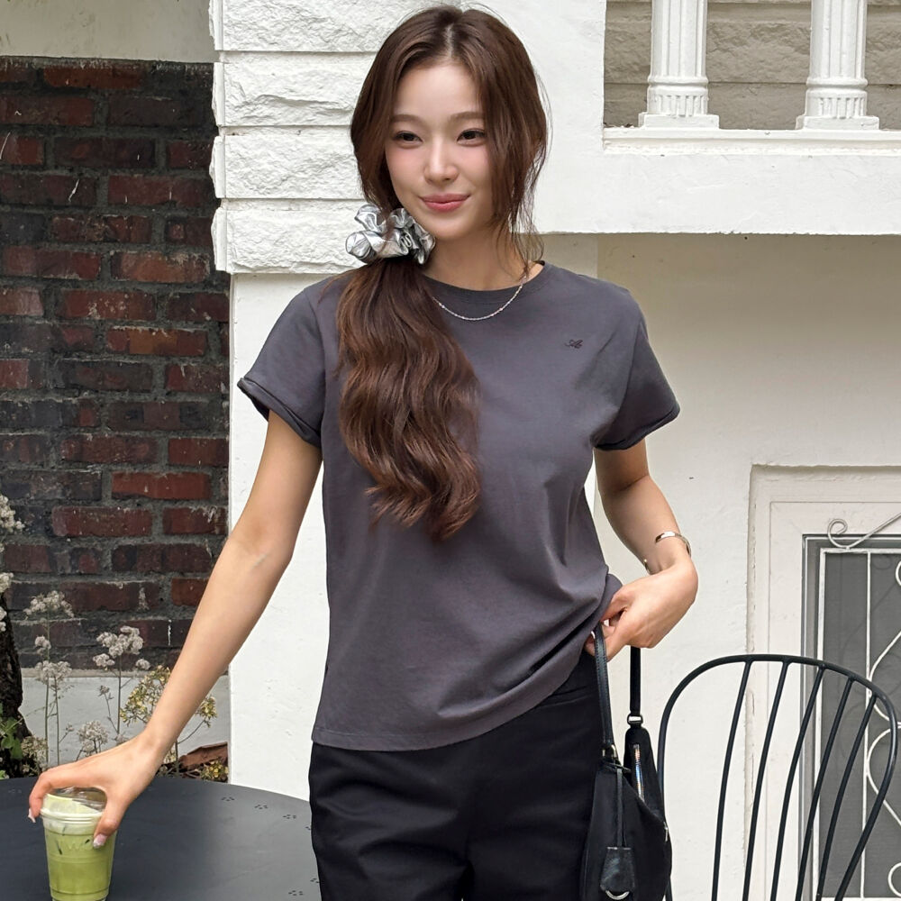 ATCORNER Twist Roll-Up Half Sleeve T-Shirt Charcoal AT6TSB035CC