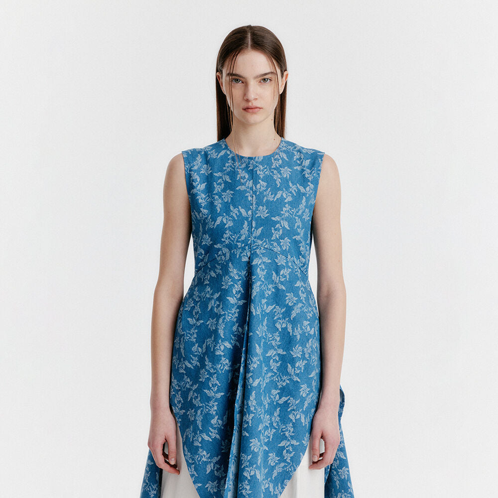 EENK YIMI Jacquard Denim Sleeveless Top - Blue