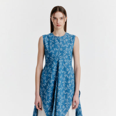 YIMI Jacquard Denim Sleeveless Top - Blue