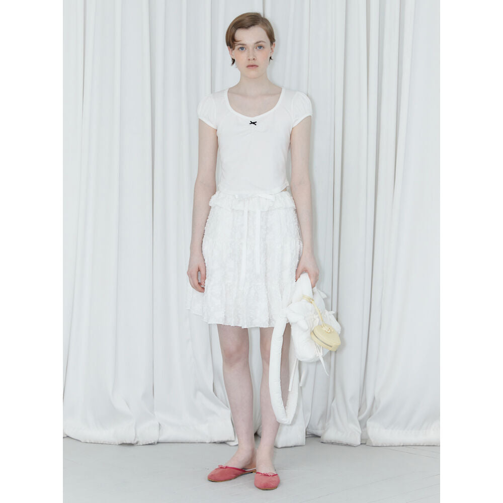 SINOON Round Shirring T-Shirt (White)