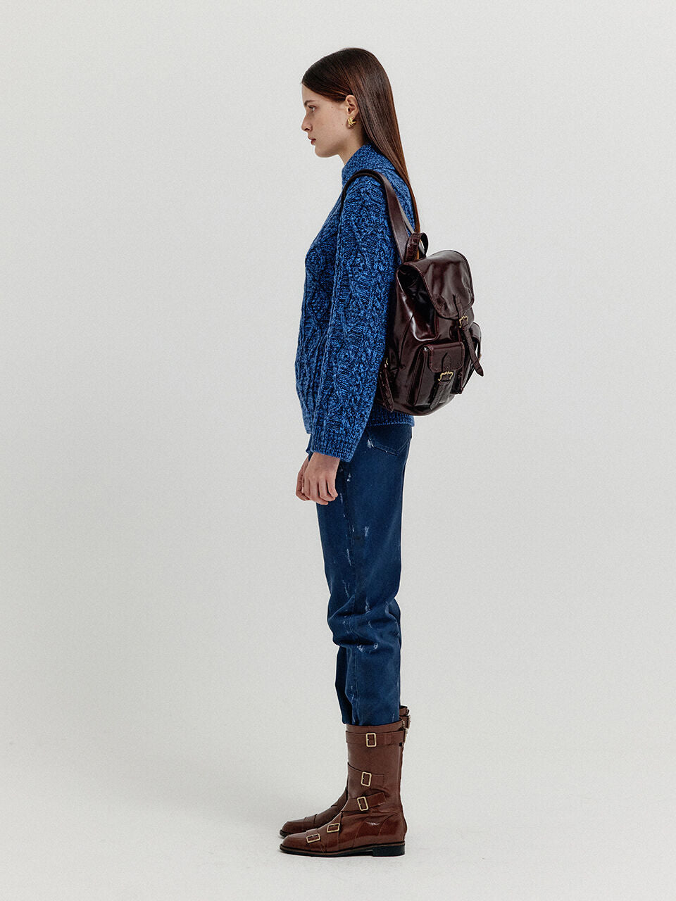EENK EENK XOEBE Cable Knit Collared Turtleneck - Navy