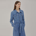 RYUL+WAI: DENIM BELT JUMPSUIT BLUE