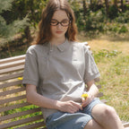 TILLIDIE Unbalanced collar button t-shirt TISU01TS14_Melange gray