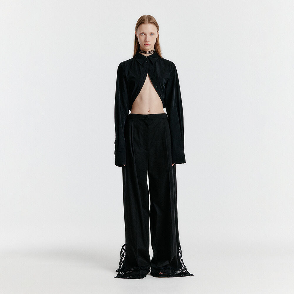 EENK YERI Side-slit Lace-trim Pants - Black