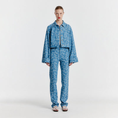 YISSY Jacquard Denim Pants - Blue