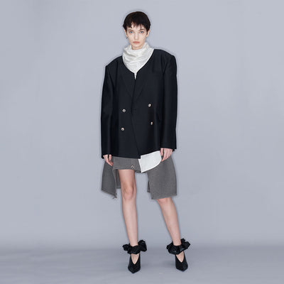 KNITTED SKIRT&PONCHO MELANGE GREY (W23KT804MG)