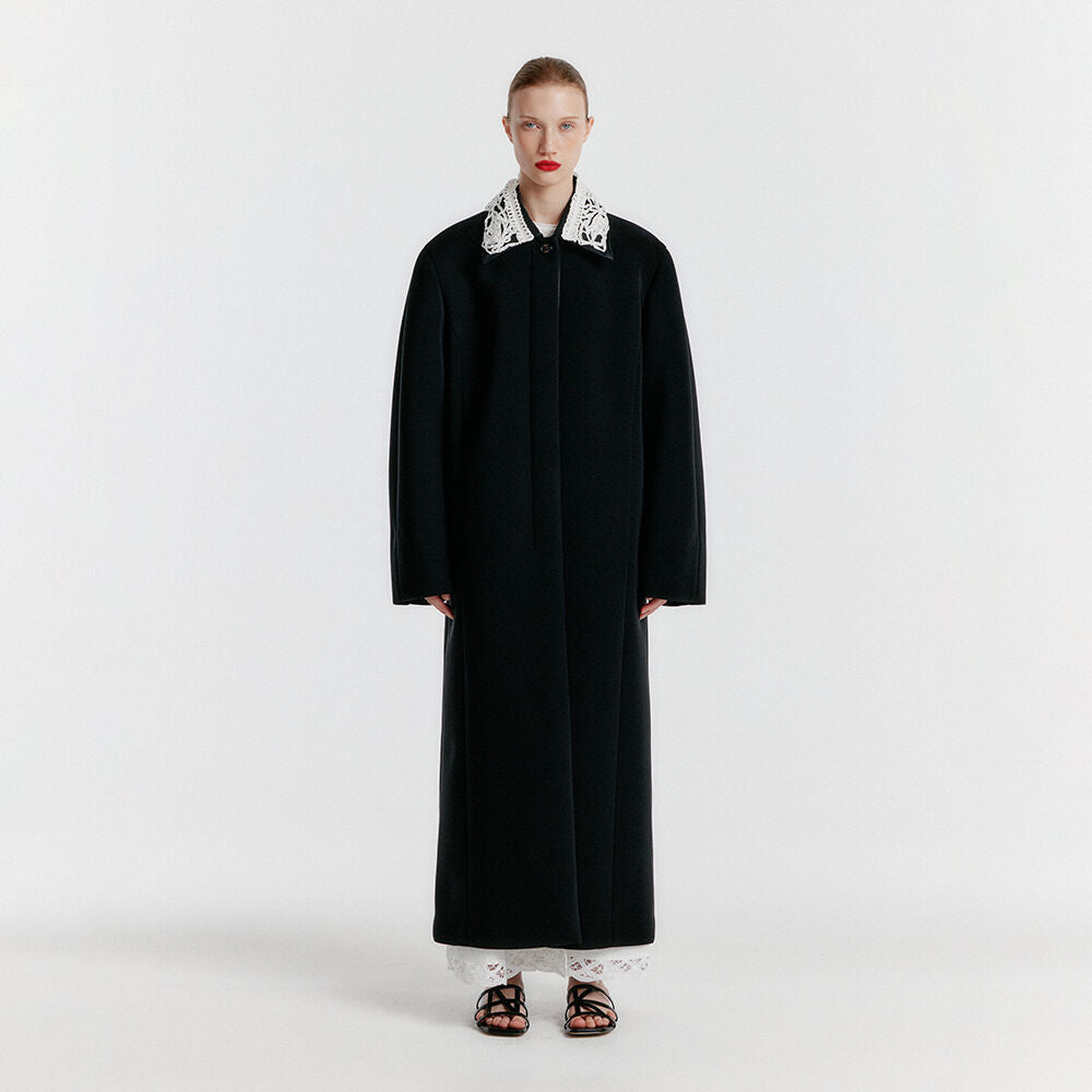 EENK Single-breasted Coat With Detachable Lace Collar