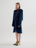 EENK EENK TWELVE Leather Trim Paneled Skirt - Navy