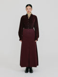 EENK ZOAN Straight Denim Skirt - Burgundy