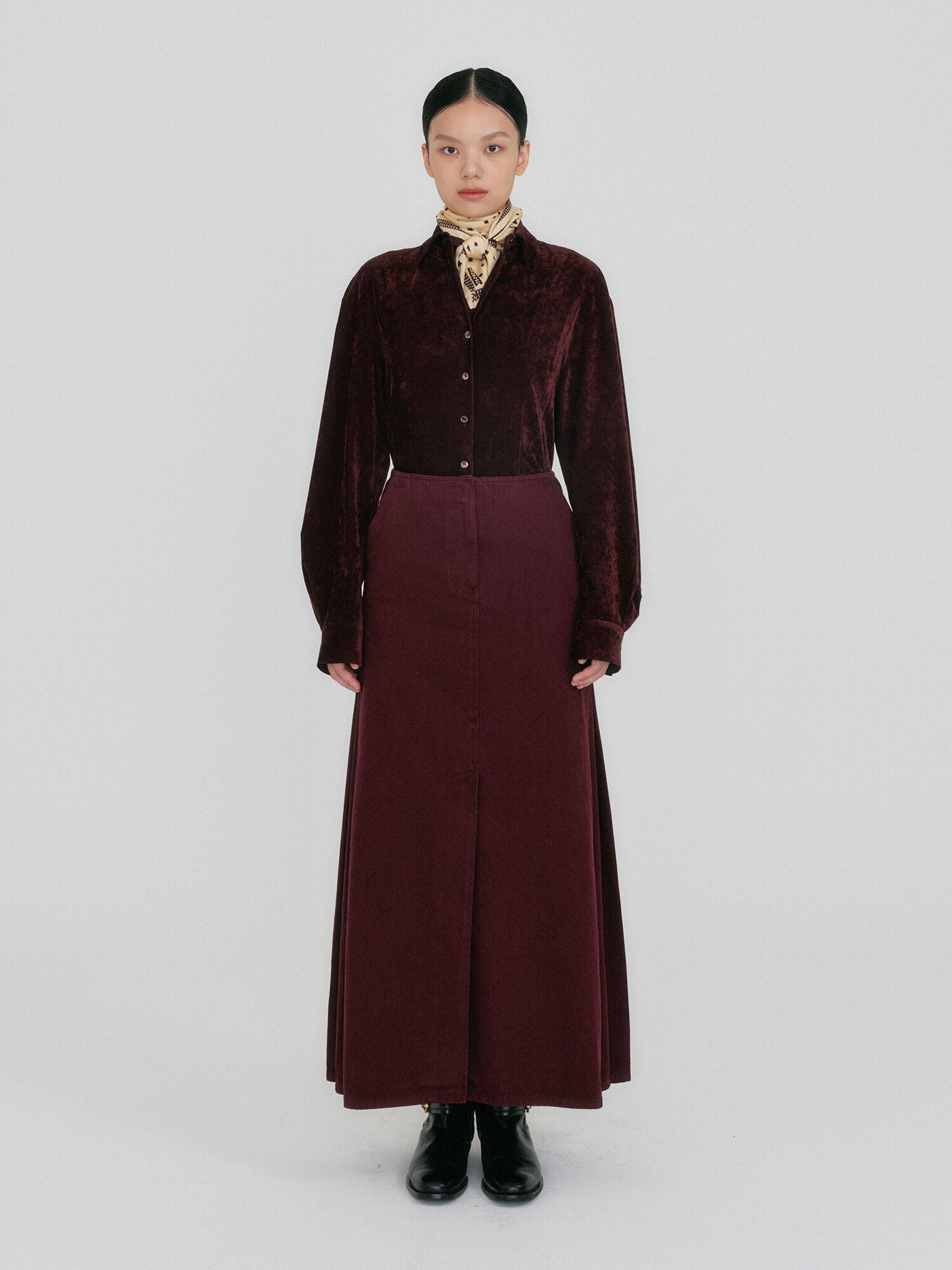 EENK ZOAN Straight Denim Skirt - Burgundy
