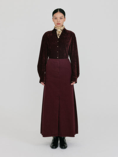 ZOAN Straight Denim Skirt - Burgundy