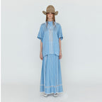 EENK EENK WICOLE Flared Maxi Skirt - Skyblue Stripe