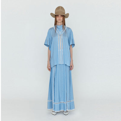 EENK WICOLE Flared Maxi Skirt - Skyblue Stripe