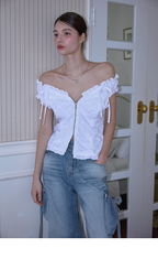 RoséFrantz Two-way Frill Ribbon Sleeveless [White]