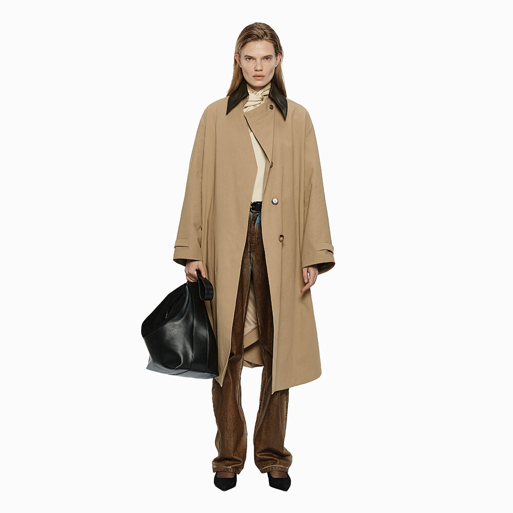 YCH LEATHER NECK DETAIL COAT BEIGE (W24OT0121BE)
