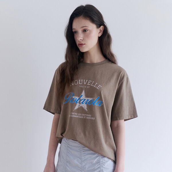 rolarola VINTAGE PRINT PIGMENT T-SHIRT KHAKI