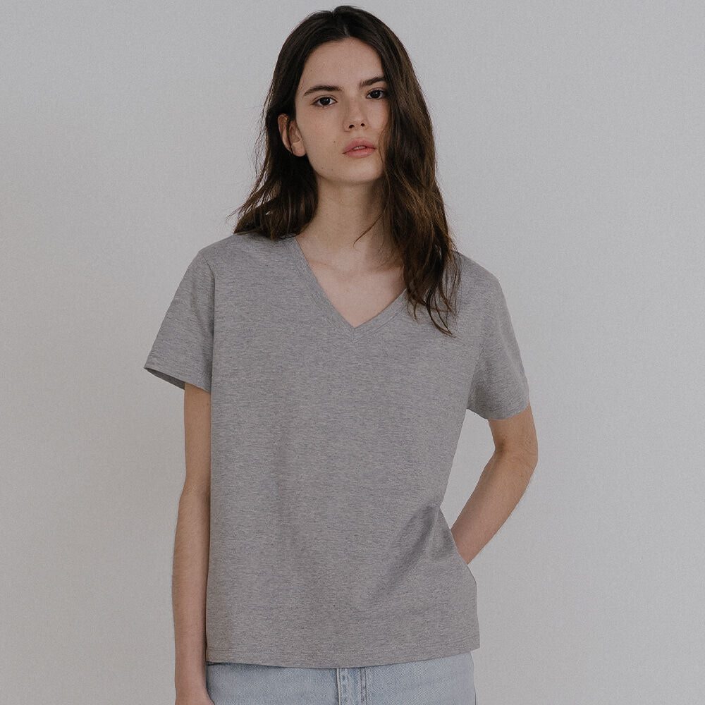 KNOWN BETTER Soft basic v-neck T-shirt [KNSS10TS08]_Melange gray