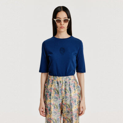 YOL Lace Trimed T-Shirt - Navy