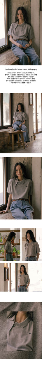 TILLIDIE Unbalanced collar button t-shirt TISU01TS14_Melange gray