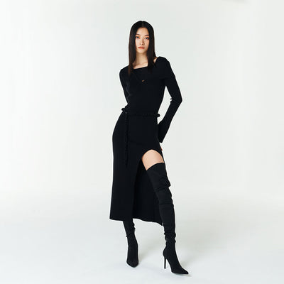 RIBBED-KNIT DRESS BLACK (F23KD808BK)