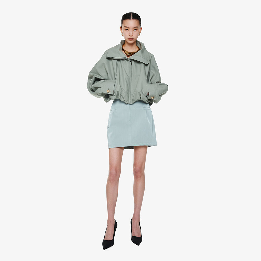 YCH LEATHER MINI SKIRT GREY (F24SK5061GY)