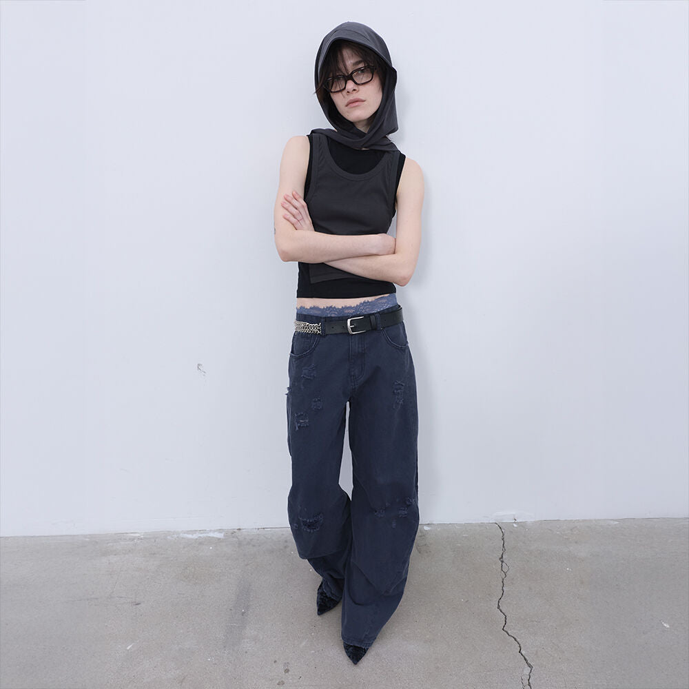 LCDC TM DOUBLE LAYERED SLEEVELESS TOP (BLACK)