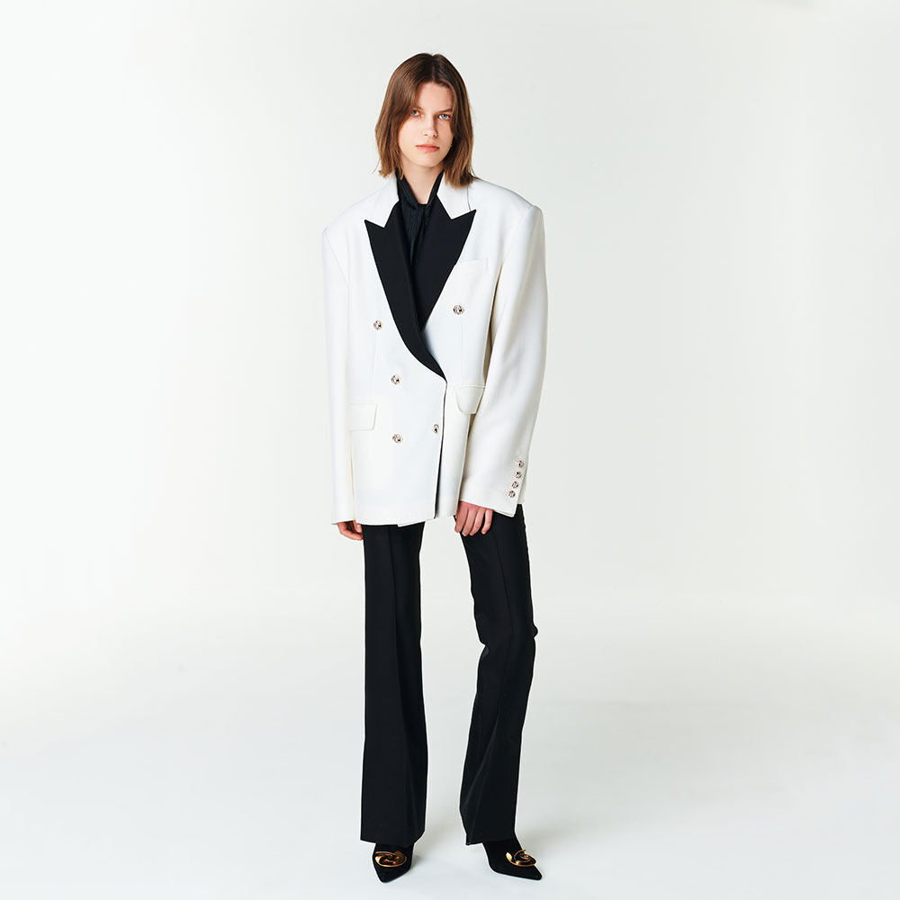 YCH LAYERED DOUBLE-BREASTED JACKET IVORY (F23JK105IV)