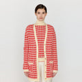 EENK EENK VINKLING Gingham Check Knit Midi Cardigan - Red/Ivory