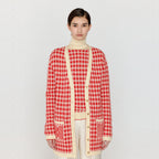EENK EENK VINKLING Gingham Check Knit Midi Cardigan - Red/Ivory
