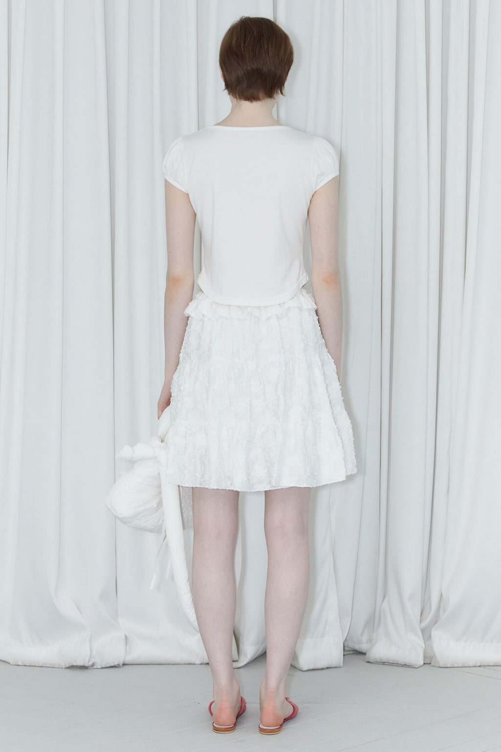 SINOON Round Shirring T-Shirt (White)
