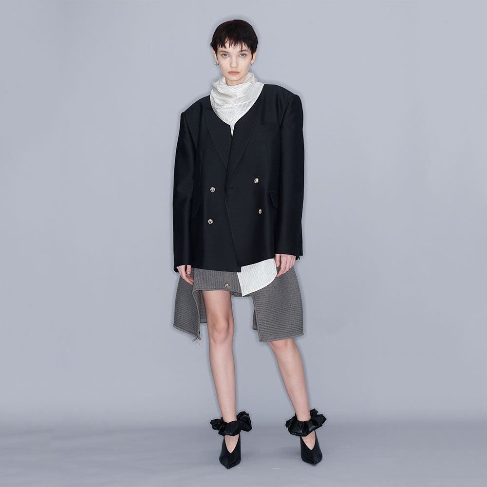 YCH KNITTED SKIRT&PONCHO MELANGE GREY (W23KT804MG)