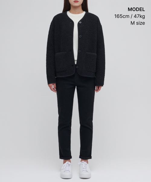 MUSINSA STANDARD WOMAN MUSINSA STANDARD WOMAN Fleece Collarless Jacket Black