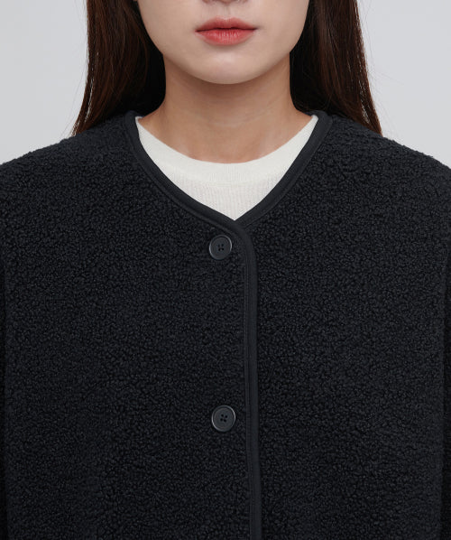 MUSINSA STANDARD WOMAN MUSINSA STANDARD WOMAN Fleece Collarless Jacket Black