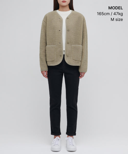 MUSINSA STANDARD WOMAN MUSINSA STANDARD WOMAN Fleece Collarless Jacket Beige