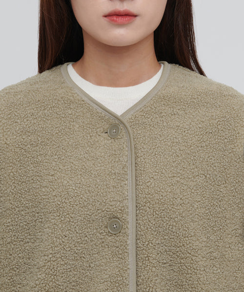 MUSINSA STANDARD WOMAN MUSINSA STANDARD WOMAN Fleece Collarless Jacket Beige