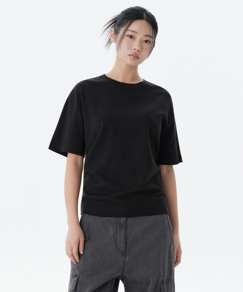 MUSINSA STANDARD WOMAN MUSINSA STANDARD WOMAN Relaxed Fit Crew Neck T-Shirt (Black)