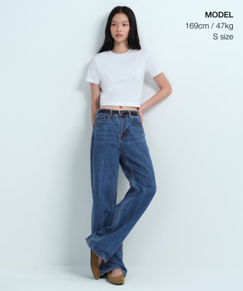 MUSINSA STANDARD WOMAN MUSINSA STANDARD WOMAN Women's Crew Neck Crop T-Shirt (White)