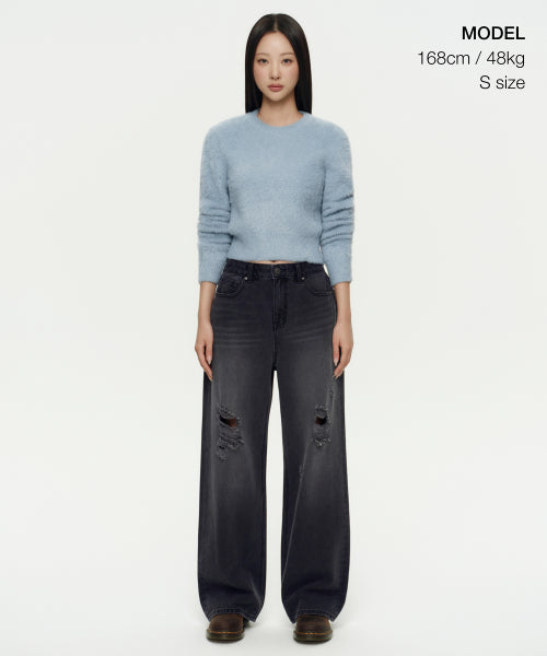 MUSINSA STANDARD WOMAN MUSINSA STANDARD WOMAN Women's Fuzzy Crew Neck Knit Blue Gray