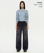 MUSINSA STANDARD WOMAN MUSINSA STANDARD WOMAN Women's Fuzzy Crew Neck Knit Blue Gray