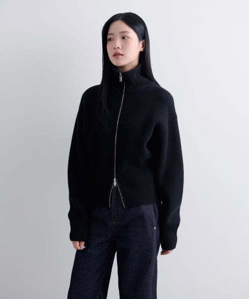 MUSINSA STANDARD WOMAN MUSINSA STANDARD WOMAN Women's Knitwear Zip-up [Black]
