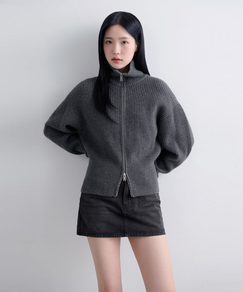 MUSINSA STANDARD WOMAN MUSINSA STANDARD WOMAN Women's Knitwear Zip-up [Medium Gray]