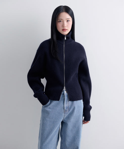 MUSINSA STANDARD WOMAN MUSINSA STANDARD WOMAN Women's Knitwear Zip-up (Navy)