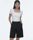 MUSINSA STANDARD WOMAN MUSINSA STANDARD WOMAN Women's Cotton Wide Bermuda Shorts (Black)