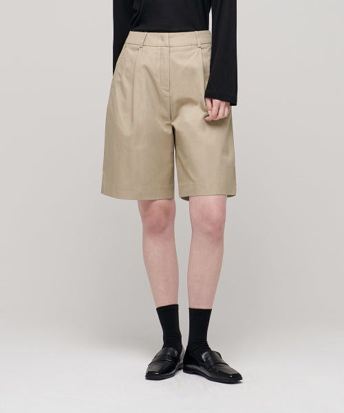 MUSINSA STANDARD WOMAN MUSINSA STANDARD WOMAN Women's Cotton Wide Bermuda Shorts (Beige)