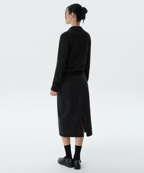 MUSINSA STANDARD WOMAN MUSINSA STANDARD WOMAN Women's Denim Midi Skirt (Washed Black)