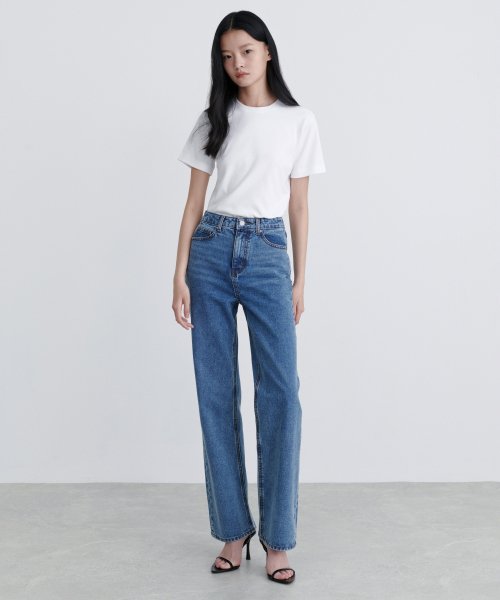 MUSINSA STANDARD WOMAN MUSINSA STANDARD WOMAN Denim Straight Pants [Medium Indigo]
