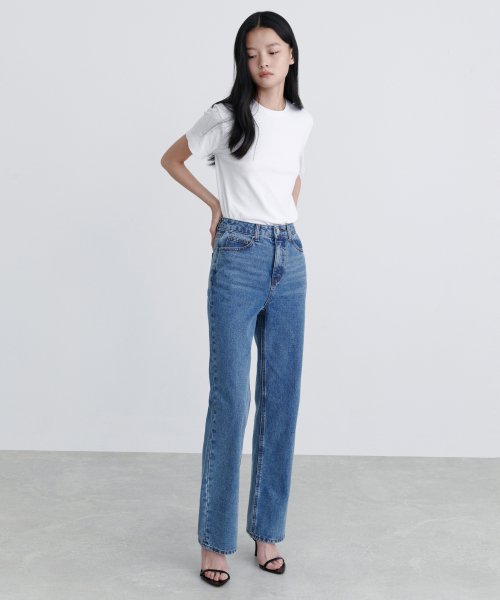 MUSINSA STANDARD WOMAN MUSINSA STANDARD WOMAN Denim Straight Pants [Medium Indigo]