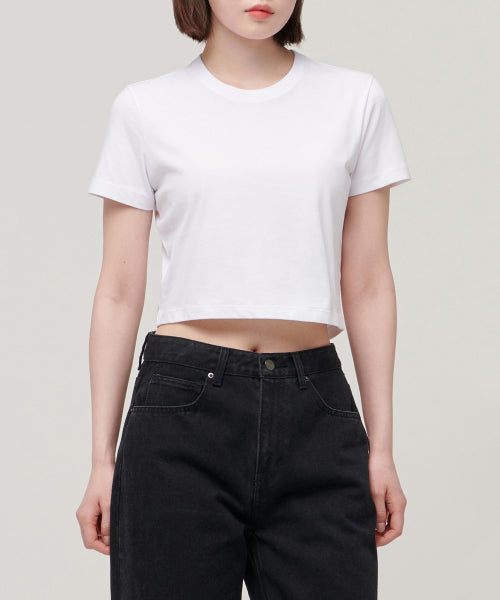 MUSINSA STANDARD WOMAN MUSINSA STANDARD WOMAN Crew Neck Crop T-Shirt (White)