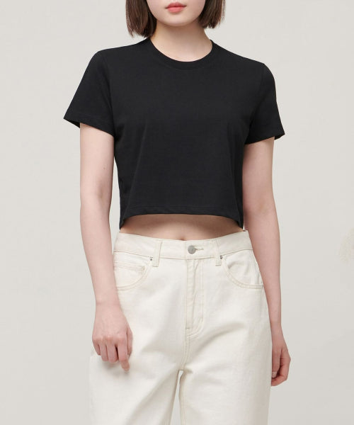 MUSINSA STANDARD WOMAN MUSINSA STANDARD WOMAN Crew Neck Crop T-Shirt Black